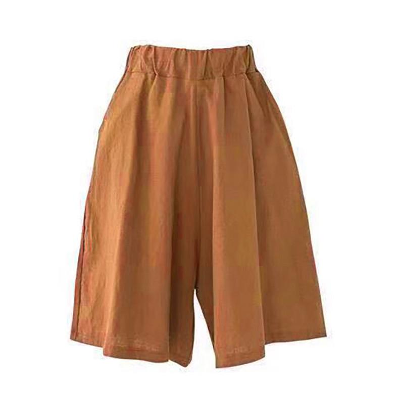 Women's Summer Elastic Waist Plus Size Casual Shorts Solid Color Straight Comfort Five Pants