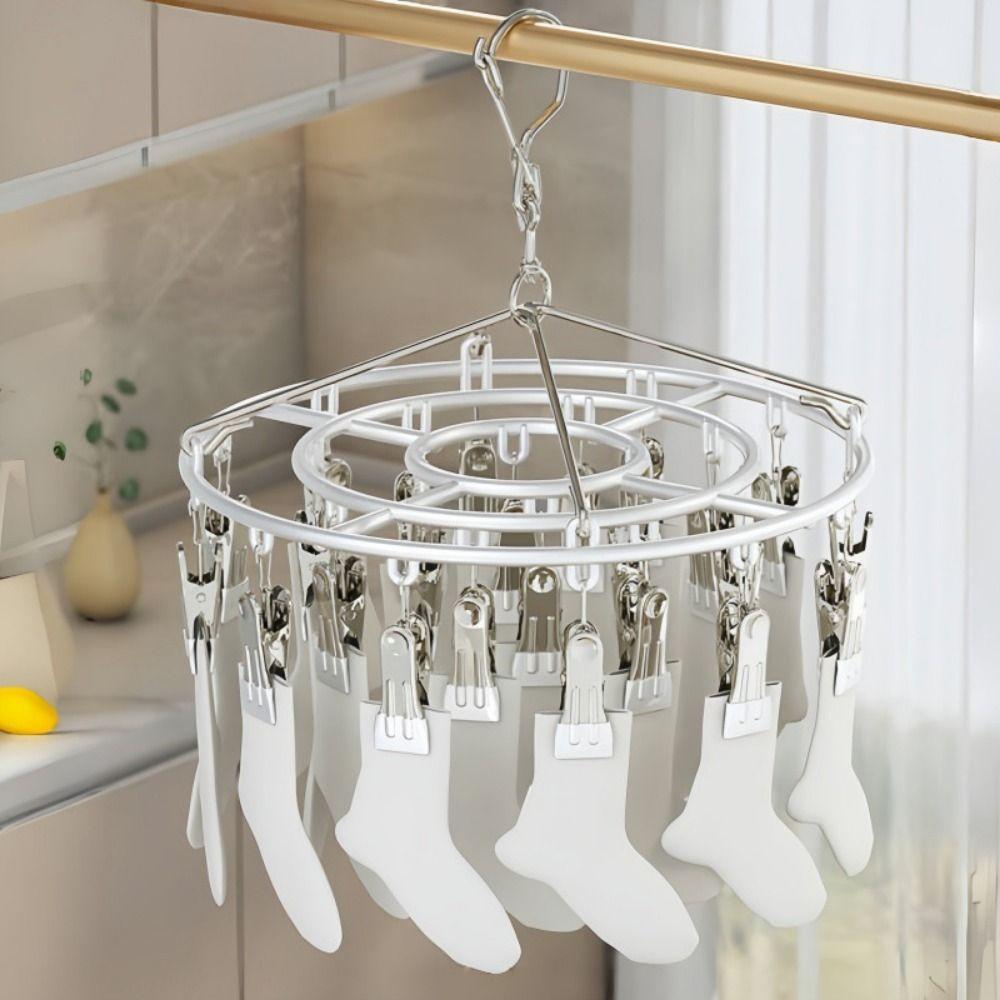 Stainless Steel 24 Clip Hanging Rack Household Underwear Socks Clip Sock Drying Rack for Home