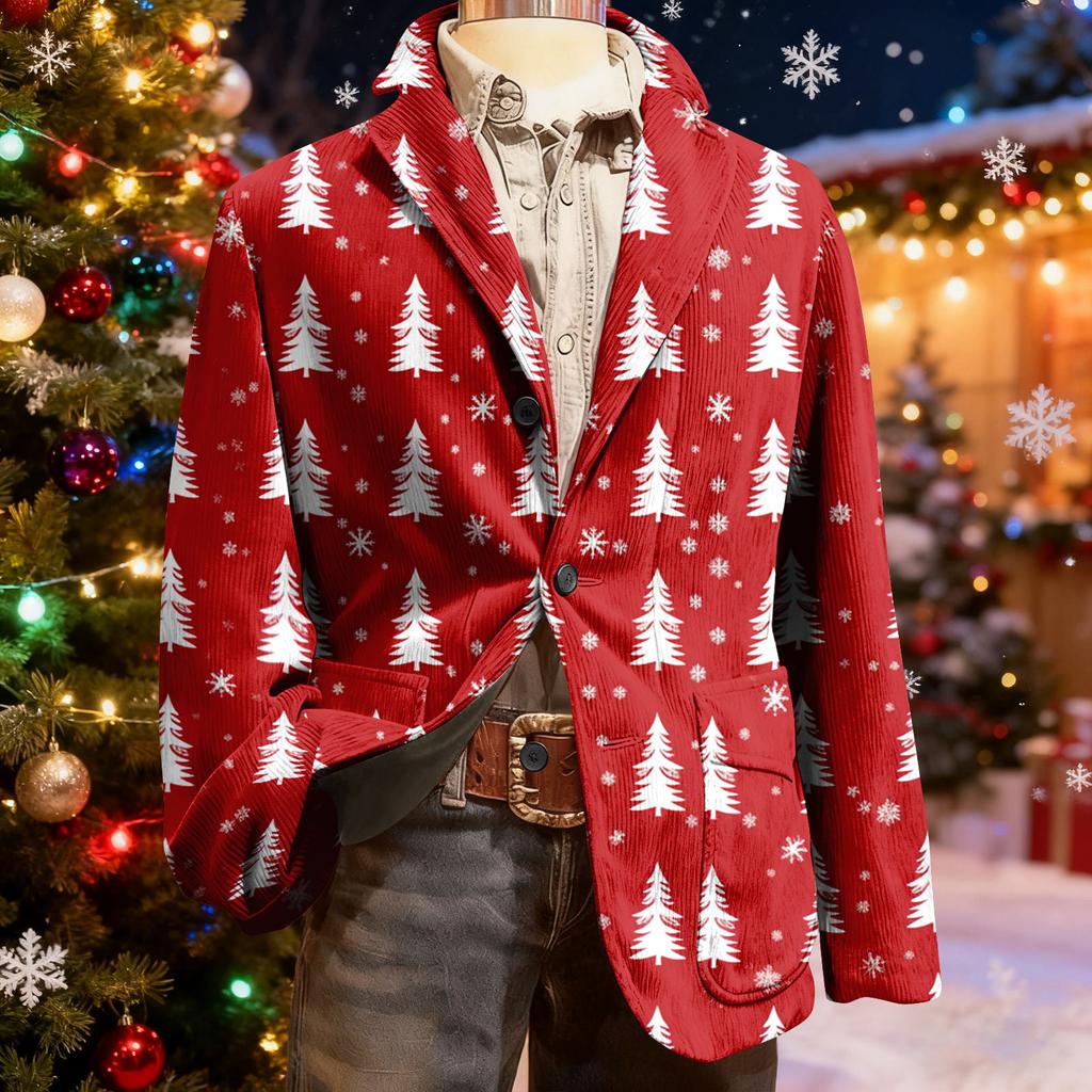 Herren Hässlicher Weihnachten Kord Warmtaschen Anzugjacke Strickjacke Herren Freizeitanzug