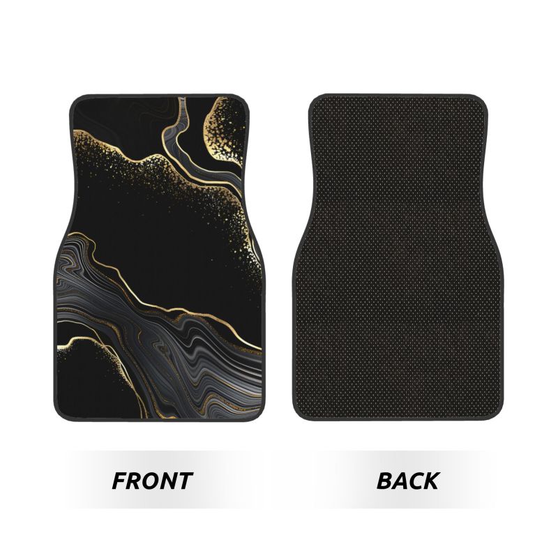 Abstract Black Gold Marble Car Floor Mats 4 Pieces Set Anti Slip Front and Rear Foot Mats Car Interior Accessories Universal