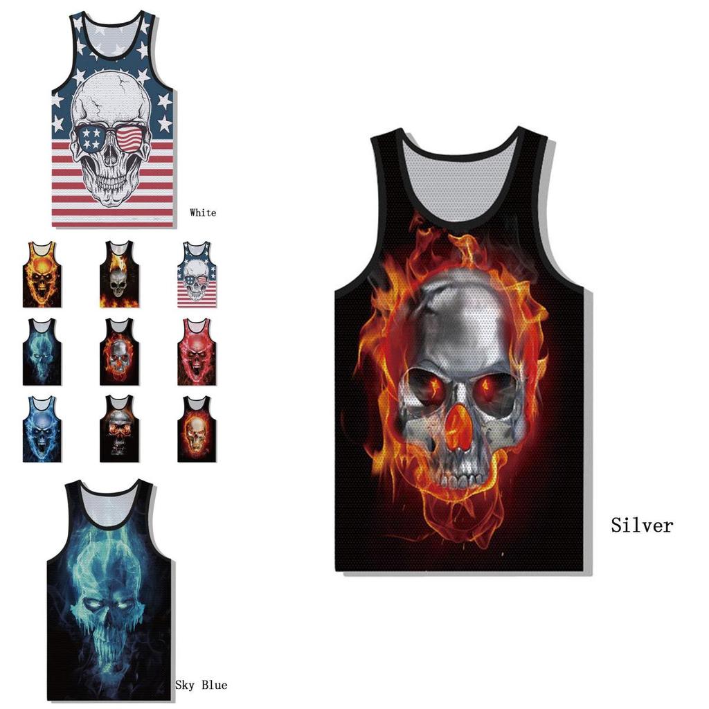 Premium Quality Graphic 3d Print Skull Mens Gym Muscle Vest Shirt Sport Fitness Tank Tops