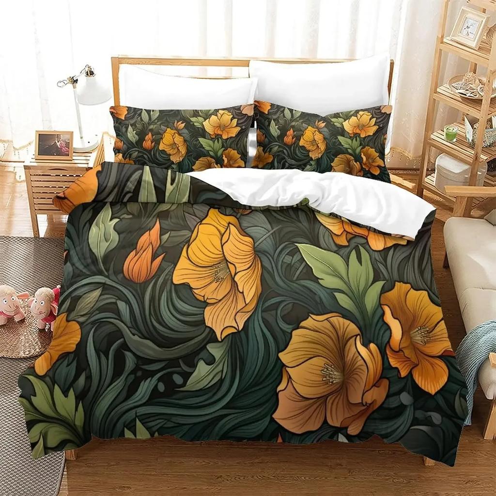 Peony Floral Duvet Cover Luxury Flower Leaves Bedding Set Garden Spring Blossom Comforter Cover Microfiber Botanical Quilt Cover