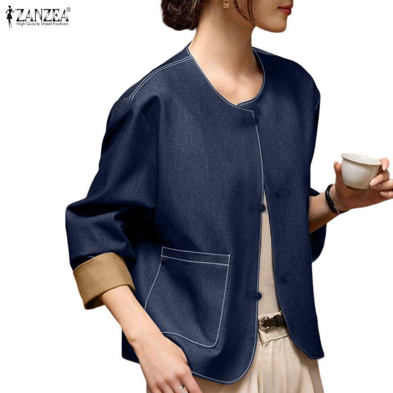 ZANZEA Women Round Neck Loose Long Sleeve Casual Blouse