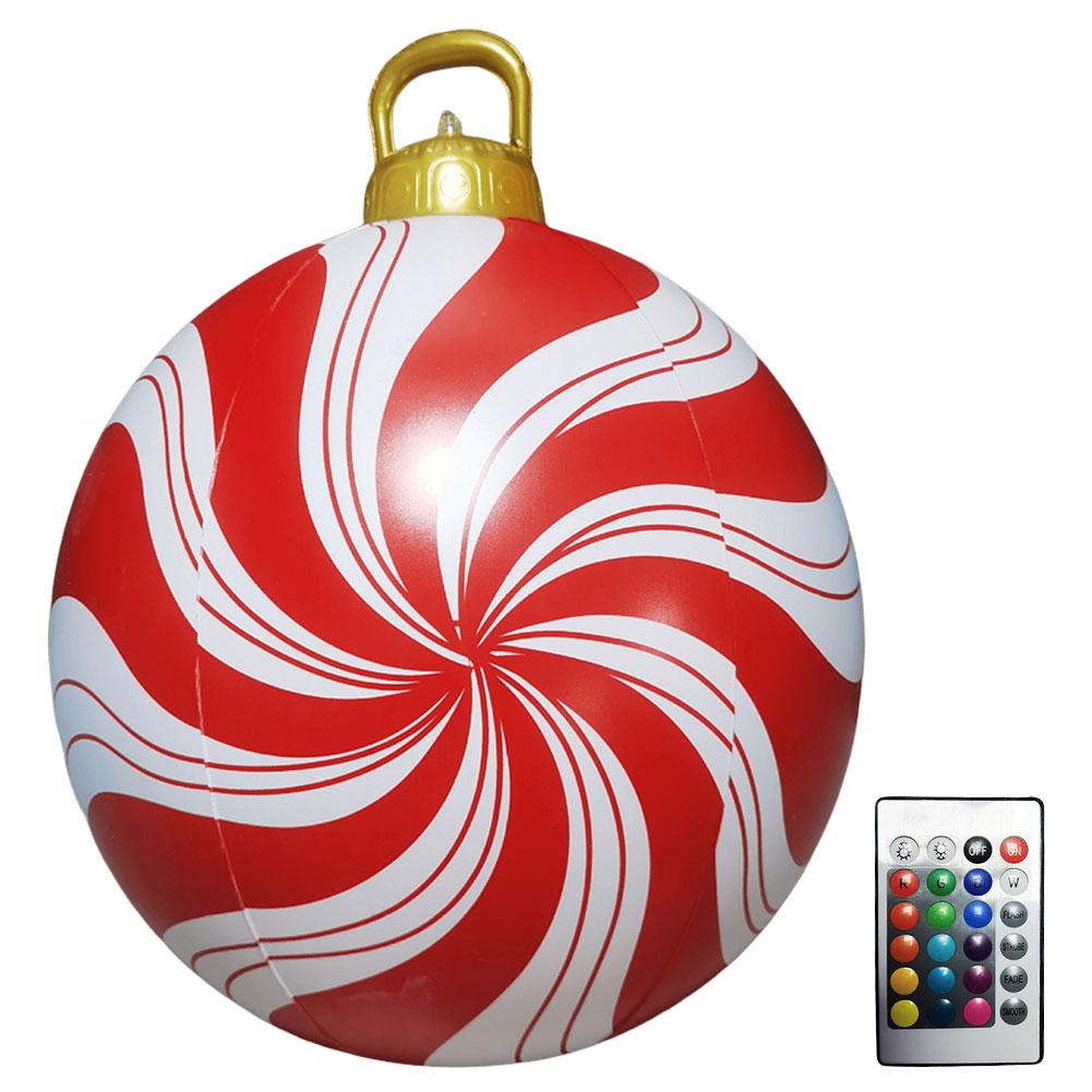 24 Inch Light Up PVC Inflatable Christmas Ball New Years Christmas Ornaments with Light and Remote Holiday Yard Lawn Porch Decor