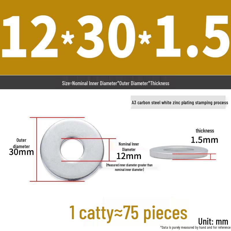 Extra Large Galvanized Metal Flat Washer - Thickened Round Screw Washer M6-M16