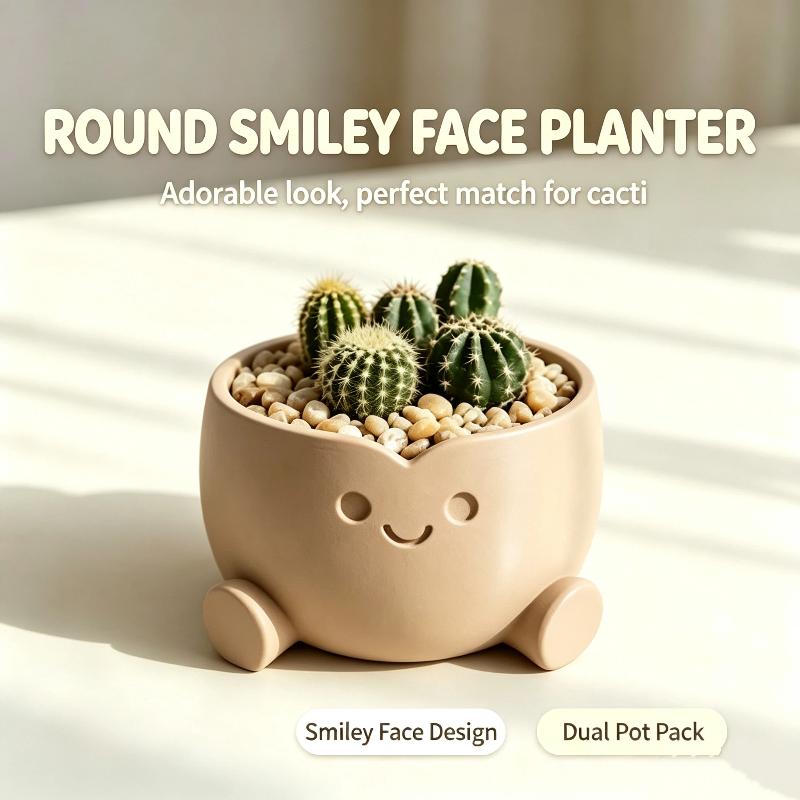 3D Printed Lovely Smiling Figure Planter Pot Mini Small Indoor Flower Pot for Bedroom Desktop Decor Tiny Plant Container Gift