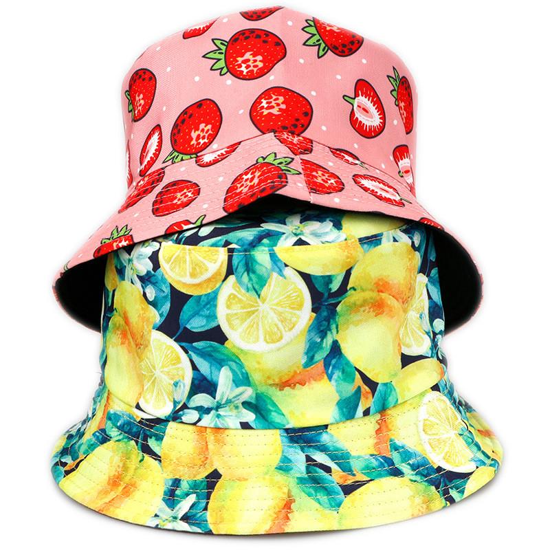 Patterned Fruit Tropical Colorful Basin Hat Reversible Wear Outdoor Protect Sun