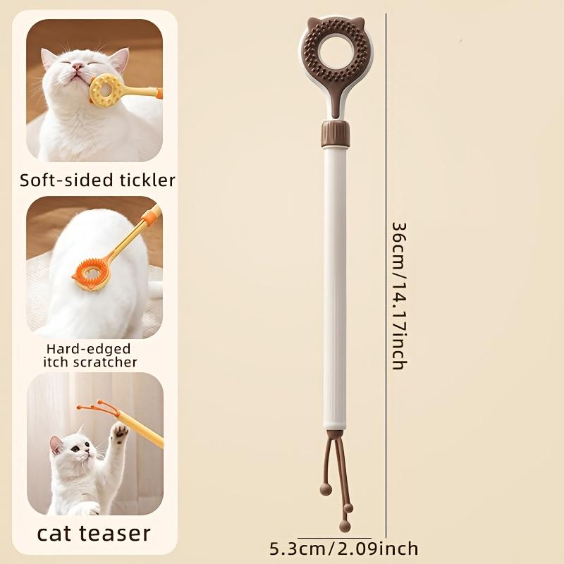 2 in 1 Retractable Cat Tickler Double Sided Massager Cat Teaser Wand Interactive Cat Toy for Kitten Grooming Relieve Itching коричневый
