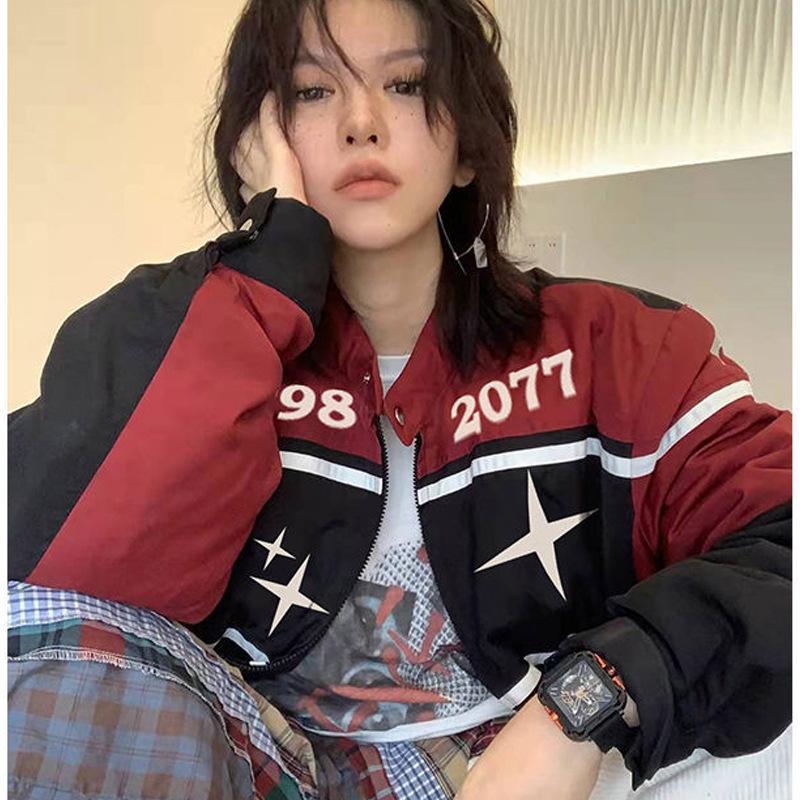 Damen Trendige Vintage Amerikanische Motorradjacke - Frühling Baseball-Stil