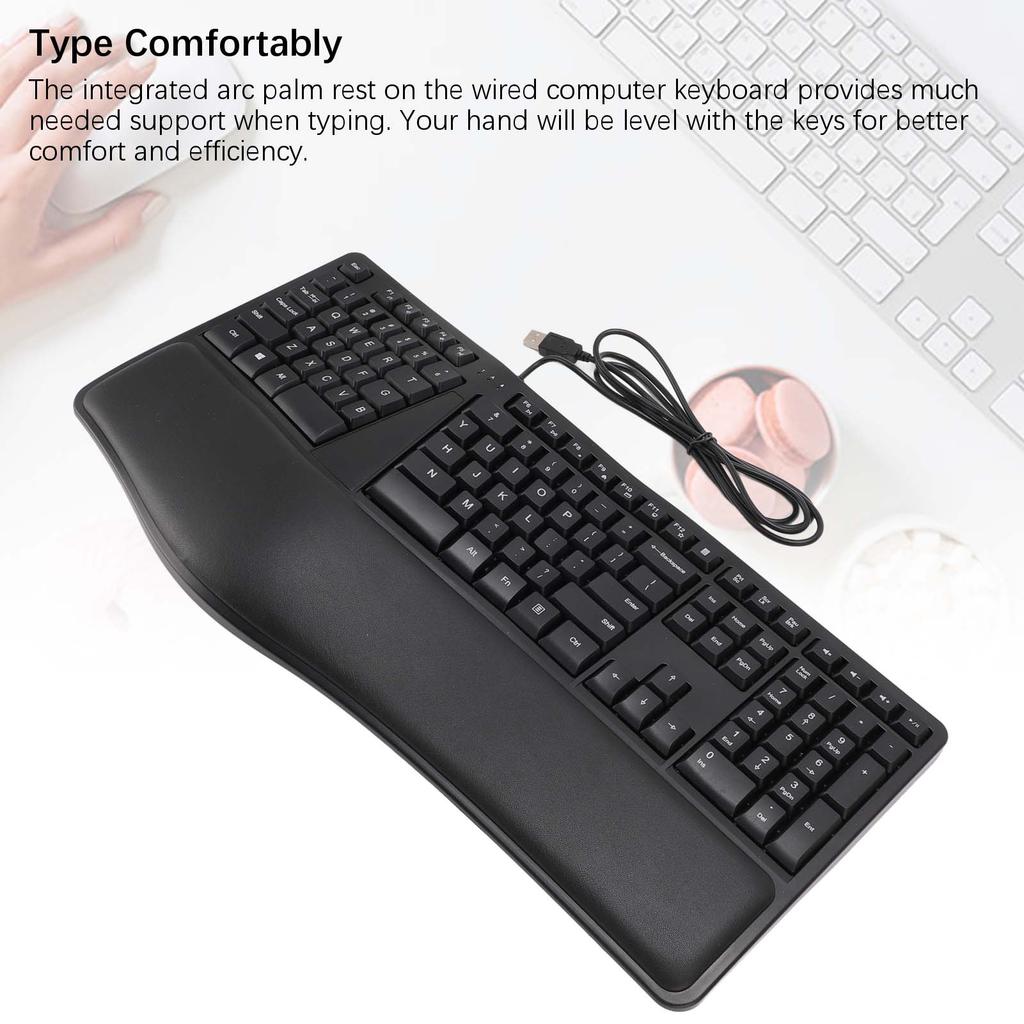 Ergonomic Split Keyboard with Palm Rest Quiet USB 2.0 Wired Keyboard for Laptop with 110 Keys 1.5m Cable Type