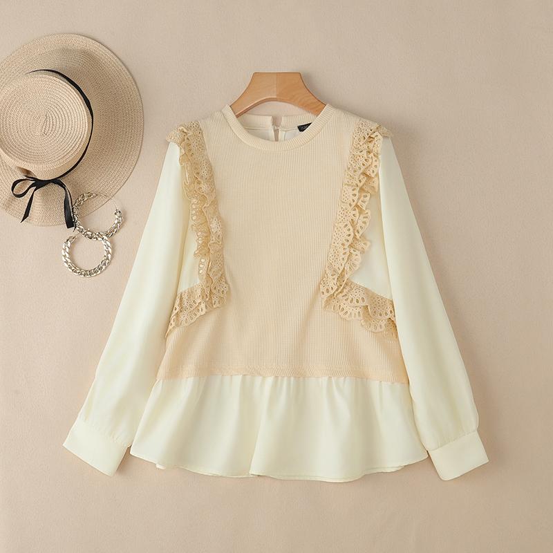 

ZANZEA Женская повседневная блузка с круглым вырезом и длинным рукавом в стиле пэчворк S абрикосовый