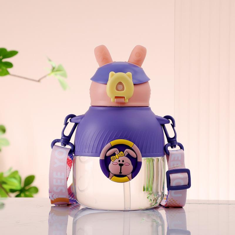 

Посуда для напитков Kawaii милый кролик мультфильм детская чашка портативный ремешок соломенный пластиковый горшок бутылка для воды