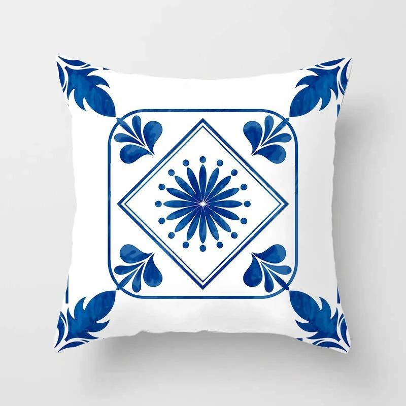 Office Living Room Home Pillowcase Luxury Geometric Blue Print Pillowcase Car Ornaments