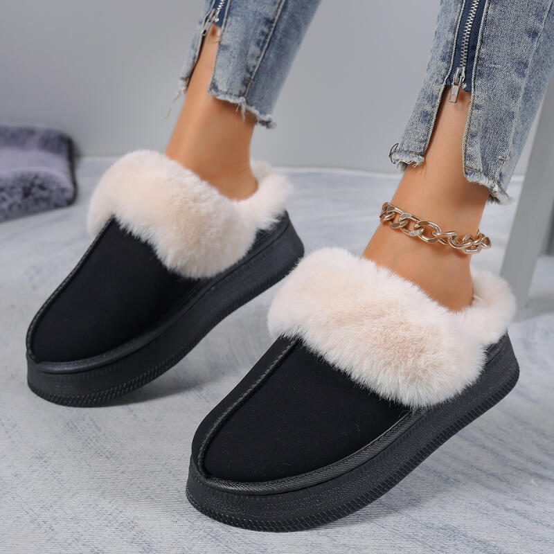 Fashion Luxury Faux Fur Indoor Slippers Women 2025 Winter Warm Short Plush Suede Mules Slippers Soft Thick Bottom Furry Bedroom Slides