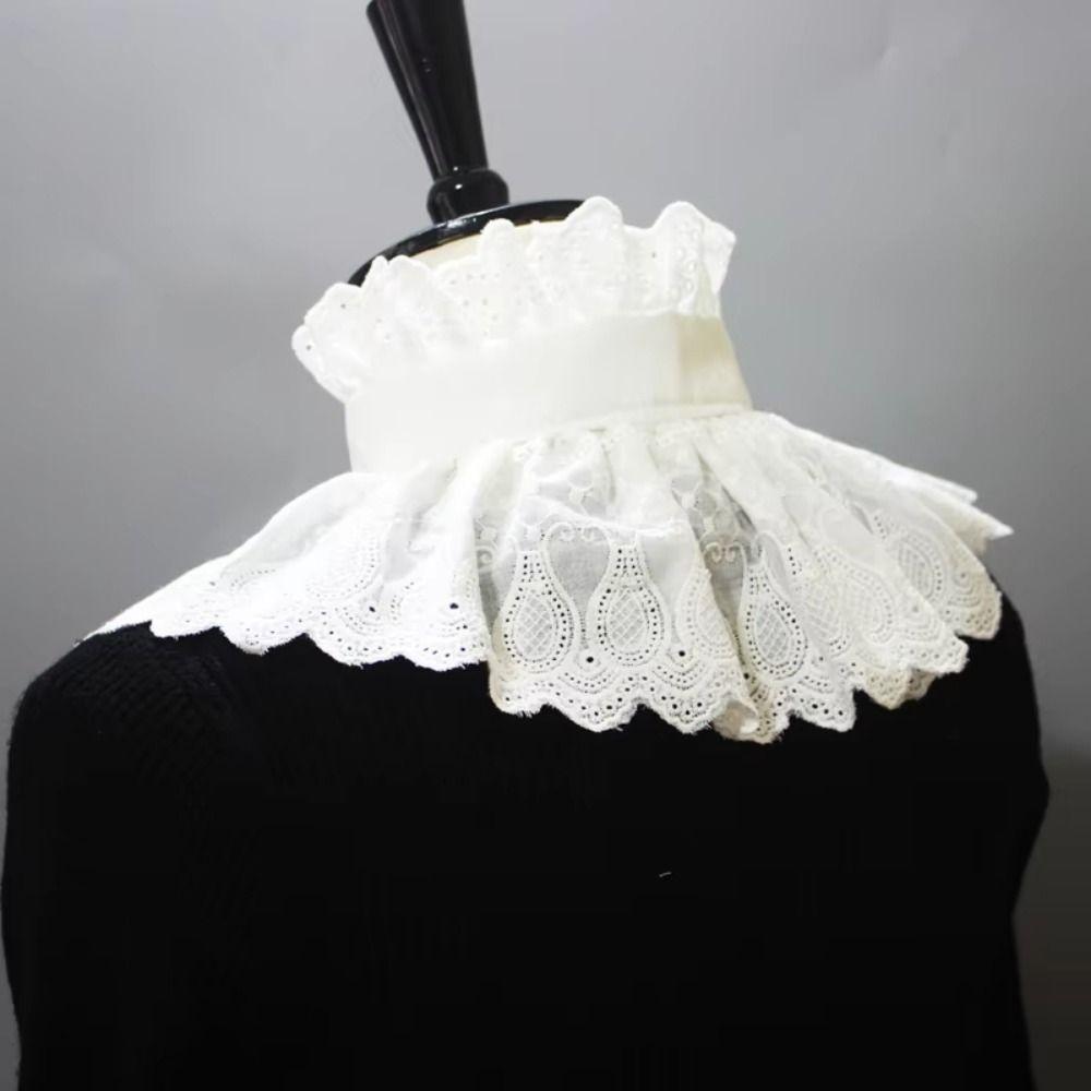 High Neck Fake Collar White Cotton Ruffle Collar Removable Detachable Collar  Blouse Decoration
