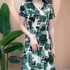 Stylish Vintage Broken Flowers Dresses Elegant V-Neck Women's Clothing A-Line Waist Commute 2025 Summer Short Sleeve Midi Dress