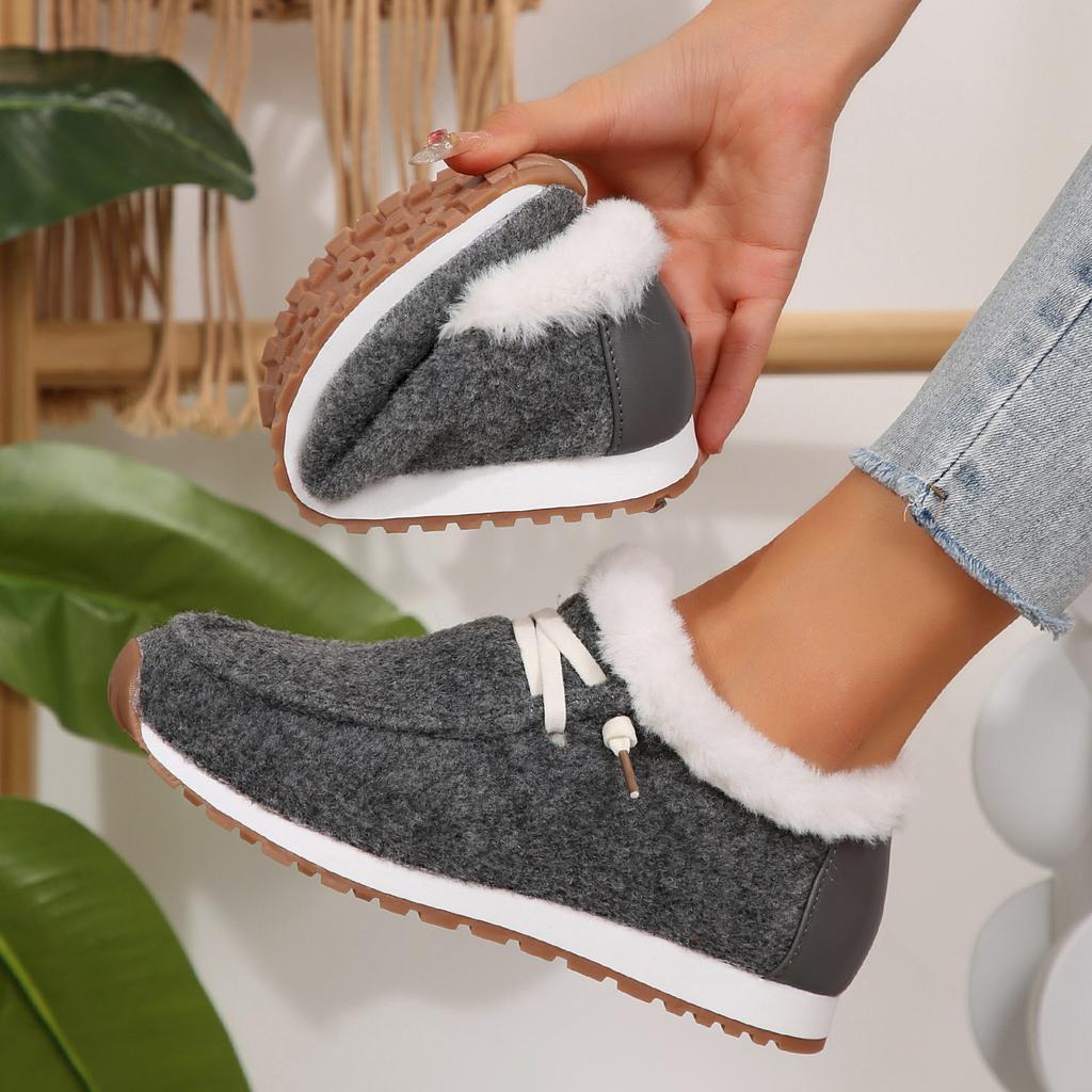 2026 New Autumn and Winter Plus Size Cotton Shoes, Women's Round Toe Lace Up Cotton Boots, Anti Slip Flat Bottom with Plush Cotton Shoes