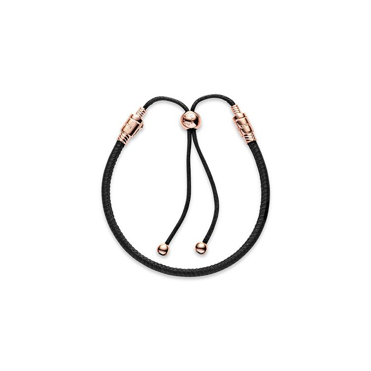 Pandora Bracciale in Pelle Donna Bracciali Nero Oro Rosa 588059CBK