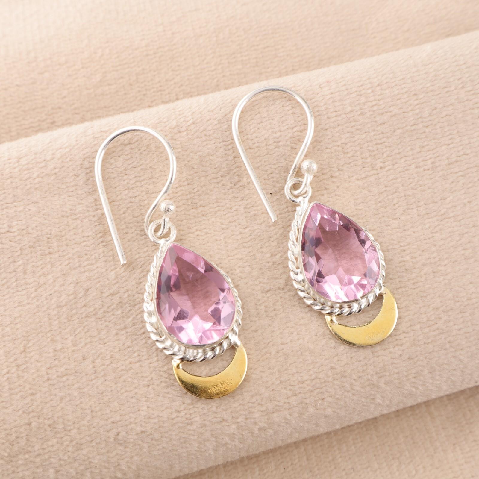 

Морганит Драгоценный камень Ювелирные изделия из серебра 925 пробы Ручной работы Двухцветные серьги 1,5 EE-162-11