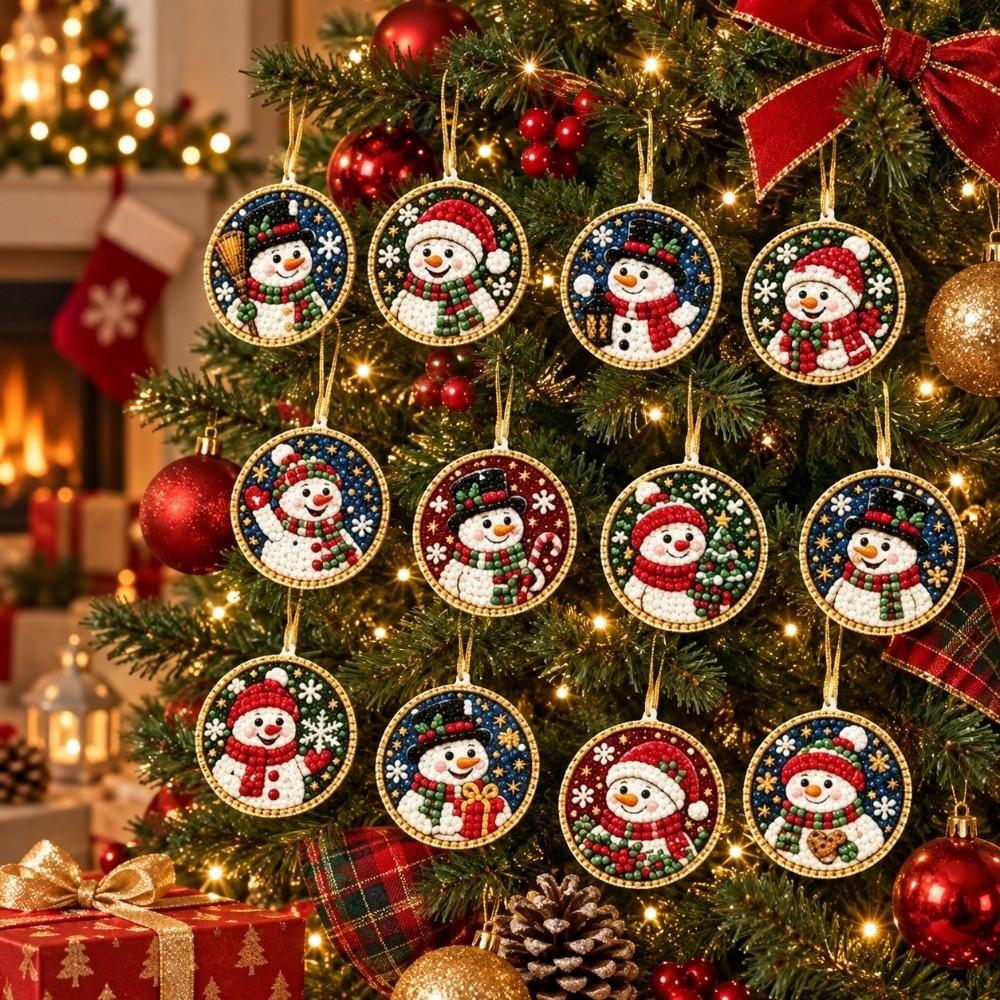 12 pcs Snowman Christmas Tree Hanging Pendant Xmas Tree DIY Rhinestone Pendant Art Kit  Christmas