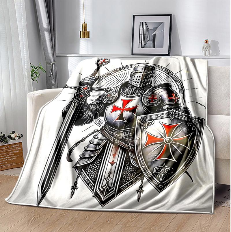 Cross Templars Knight Flannel Blanket Soft Warm All-Season Throw, Design for Camping, Car Travel, Hiking Sofa, Bed, Office Perfect Gift for Parties