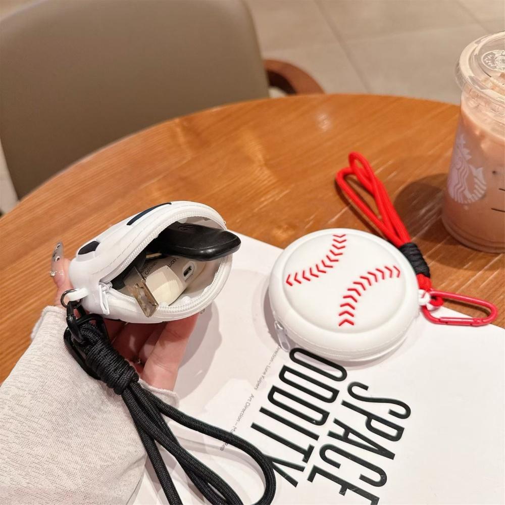 Creative Sports Style Silicone Coin Purse Wallet Basketball Football Shaped Storage Bag Headphone Box Schoolbag Pendant Keychain
