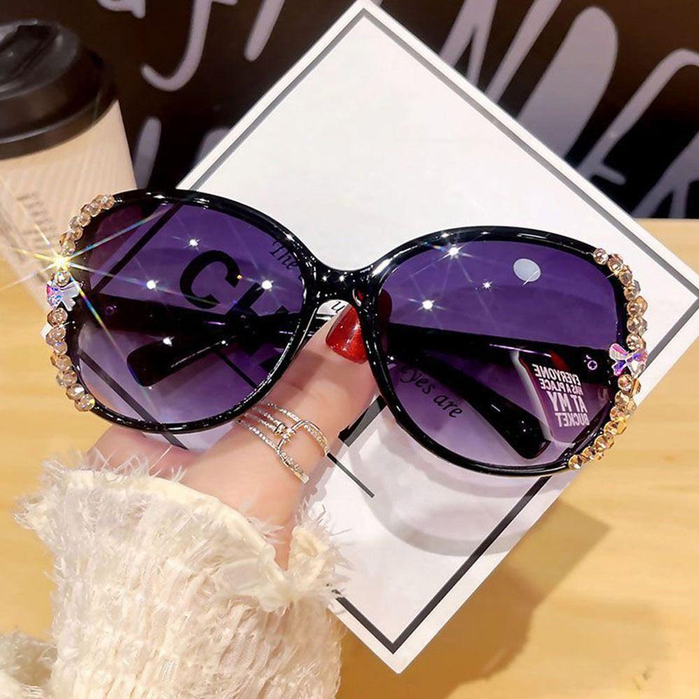 Fashion Shiny Rhinestone Sunglasses Oversized Uv Protection Sun Protection Sun Glasses Gradient Lens Shades For Women