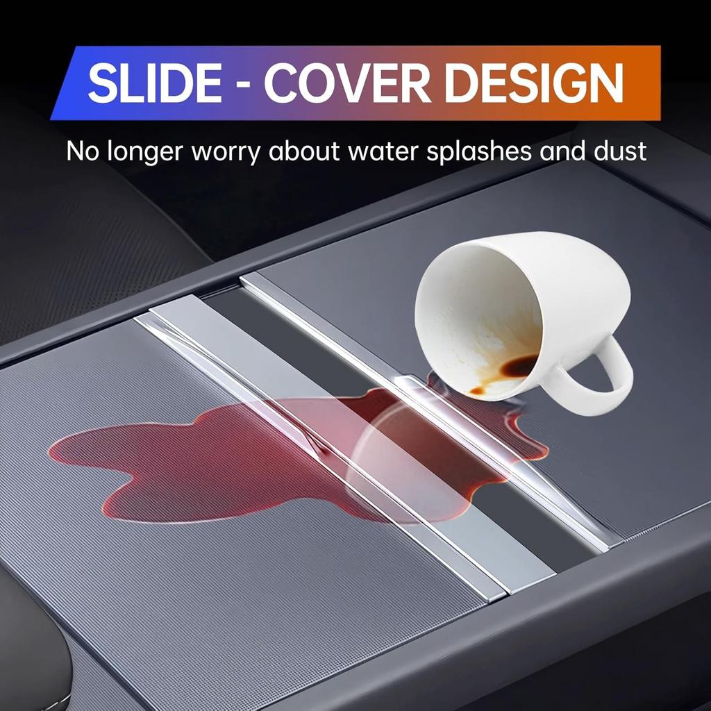 USB Hub For Tesla Model Y Juniper 2025 2026 Model 3 Highland 2024 2025 With Sliding Cover, 119W Dual Type-C Retractable Cables Multi Ports Fast