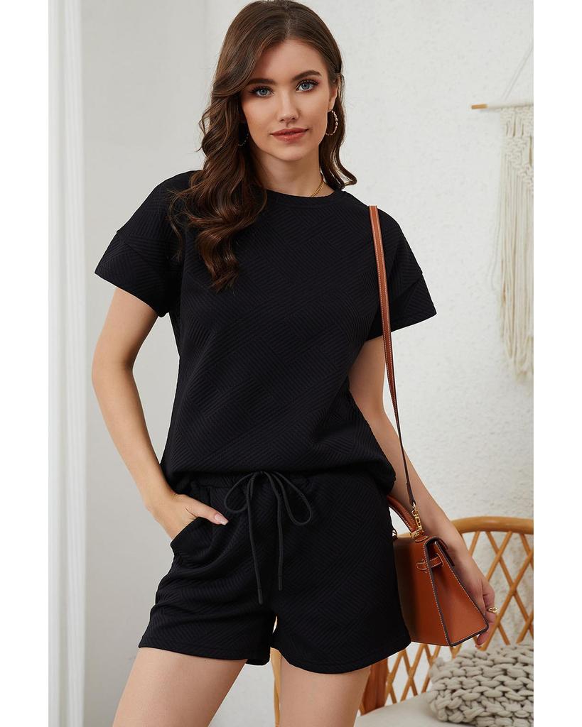 Azura Exchange Set de pantaloni scurți solizi texturizați cu șnur