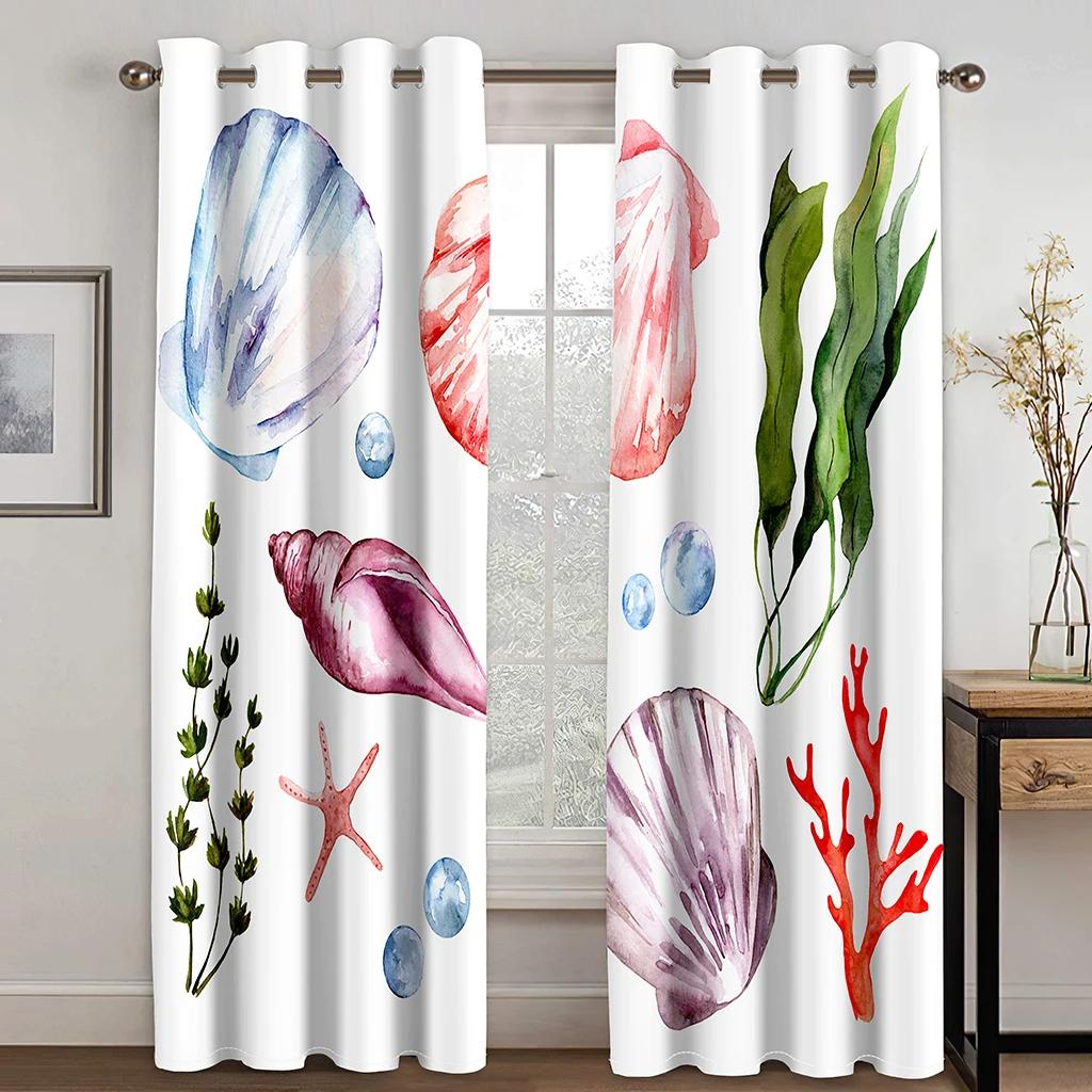 Marine Animal and Plant Theme High Blackout Curtains Shell Pattern Thick Clackout Drape Various Styles Bedroom Home Curtain Hot
