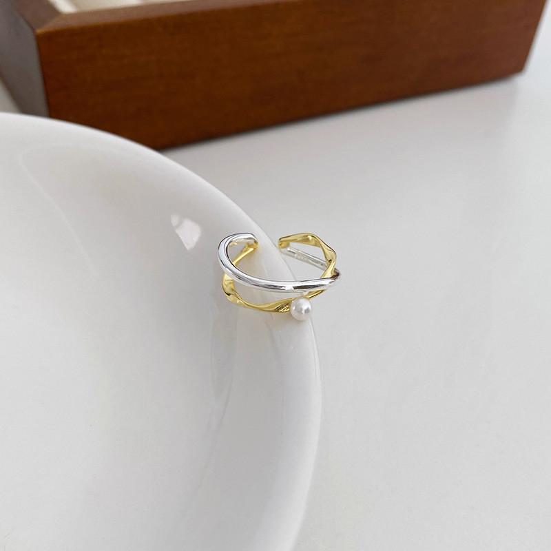 Minimalist Copper Chic Geometric Ring With Crossed Design And Pearl Accent Women For