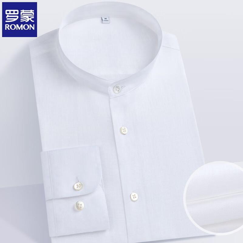 Luomeng Men s 100% Linen Stand Collar Shirt XL