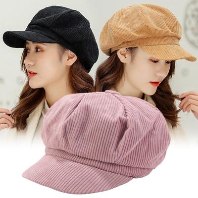 Women's Solid Color Corduroy Octagonal Hat - Autumn/Winter Casual Duckbill Cap, Retro Newsboy Style