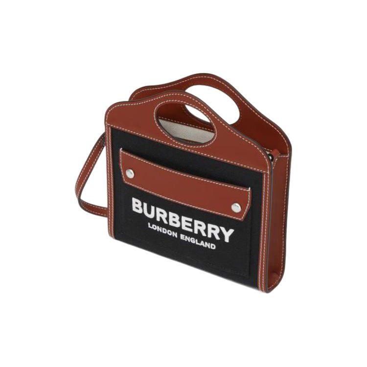Burberry Two-Tone Design Detachable Adjustable Shoulder Strap Canvas And Leather Pocket Bag Mini Women Shoulder Bag Black 80551871