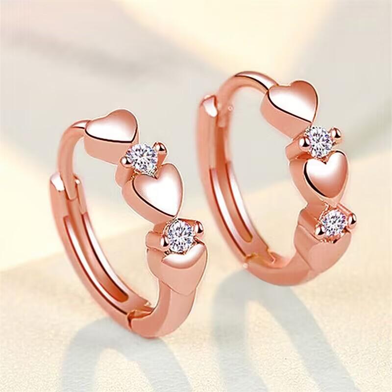 Elegant Heart-Shaped Earrings: Diamond & Zircon Studded Clip-Ons – Simple, Fashionable Design for Women