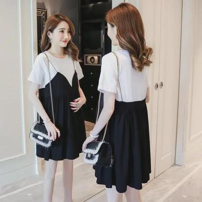 Pregnant Women's Black and White Summer Dress 2021 - Trendy Two-Piece Style