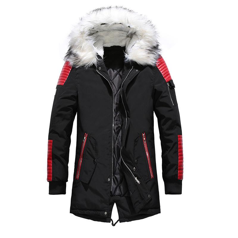 Men's Long Cotton Coat with Big Fur Collar, Thickened, 2018 Fashion.