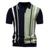 Summer Men's Lapel Short-sleeved Knitted Polo Striped Stitching Short-sleeved Polo Shirt Men