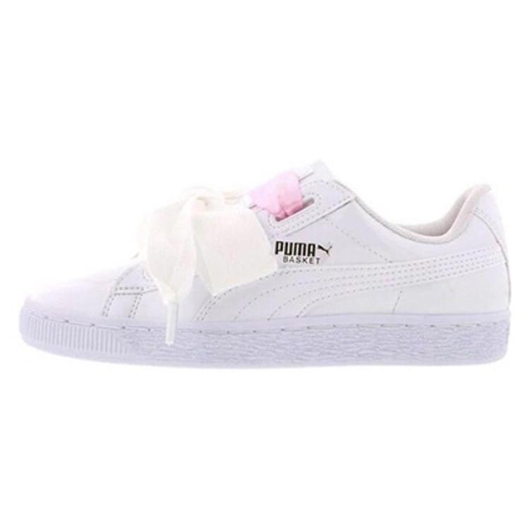 PUMA Basket Heart Patent Junior White Lace Up White Pink Women s 364817-02 37.5