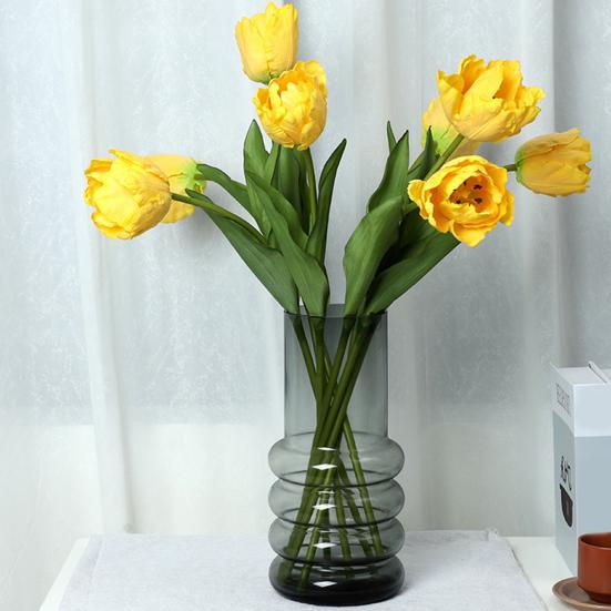 Flores de Tulipán Artificiales Tacto Real Tulipán de Tallo Largo Ramo con Hojas para Ramo de Boda Arreglo Floral de Primavera Decoración de Mesa para el Hogar
