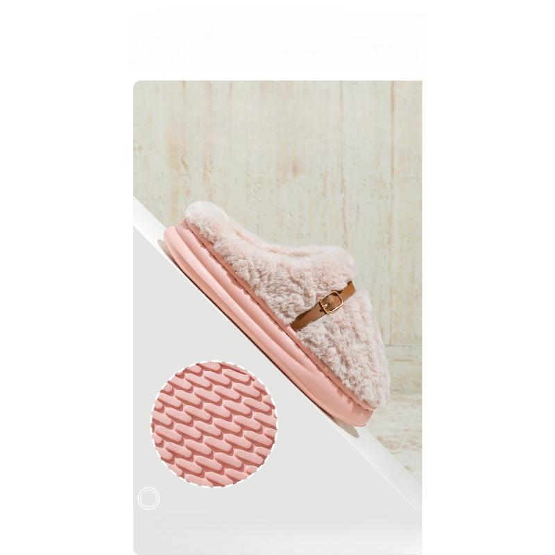 Cotton Slippers with Toe Caps for Warmth, Thickened Plush and Soft-soled Home Shoes for Women