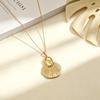 1Set Vertical Striped Scallop 2Pcs Jewelry Set, Glossy Fan Pendant Necklace Stud Earrings For Women Beach Luxury Wear