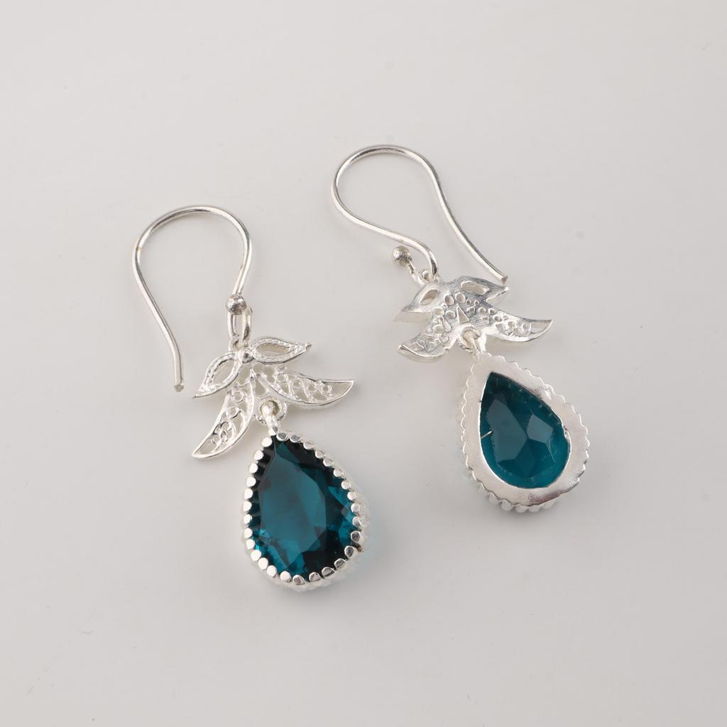Natural Apatite Gemstone 925 Sterling Silver Jewelry Handmade Earrings 1.84" CE-27-10