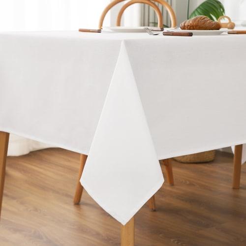 AooHome White Rectangular Tablecloth, Water-Repellent, Small, Solid Color, Stain-Resistant, Stylish, Simple Table Cover, Linen-Friendly, Heat-Resistan