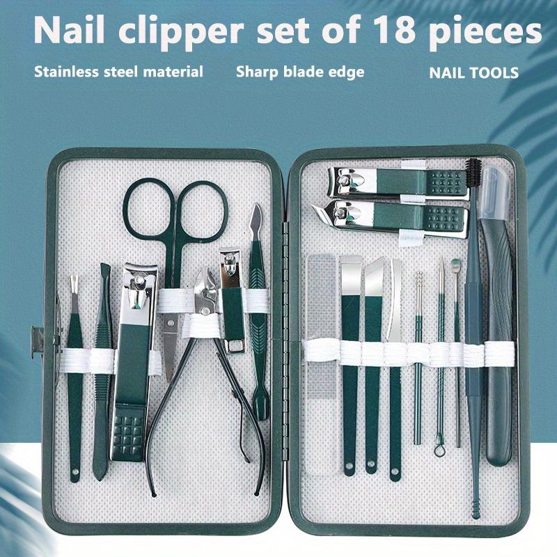 18 pice professional manicure scissors pedicure tool suit, nail tools foot facial grooming suit manicure suit  with