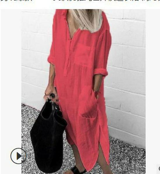 2025 Summer-Autumn Elegant Solid Color Rivet Button Long Shirt Dress