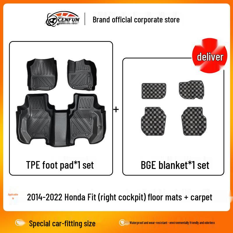 Tappetini Pavimento Doppio Strato per Honda Fit/Shuttle con Guida a Destra - Superficie in Moquette BGE e Materiale TPE