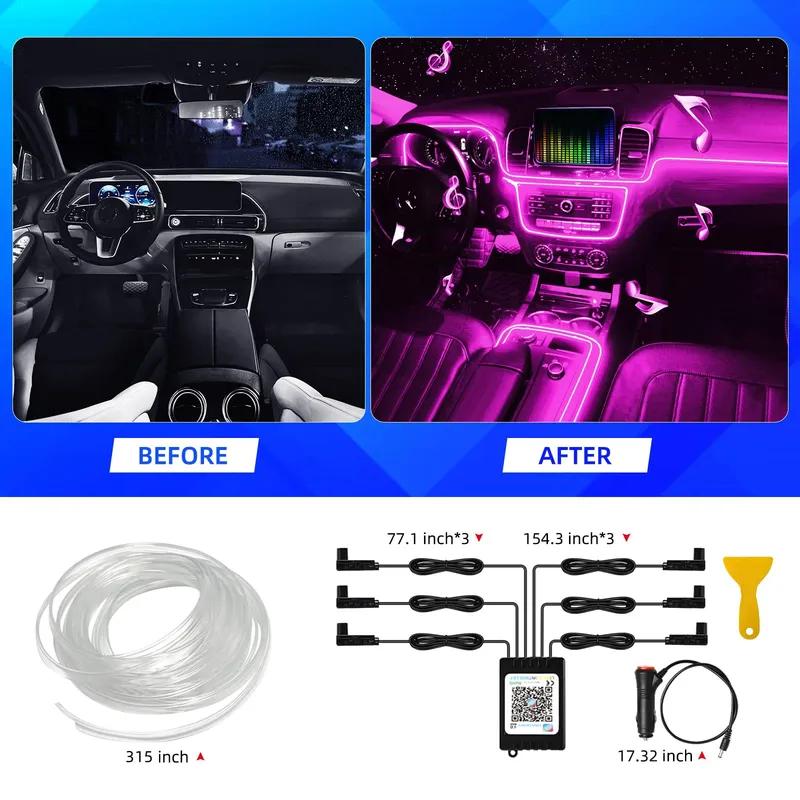 Neon bil LED interiørlys RGB Ambient Light Fiberoptisk sett med APP Trådløs kontroll LED Auto Atmosphere Dekorativ Lampe