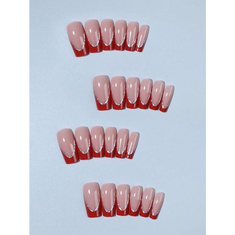 24pcs Long Coffin-Shaped White French Manicure Fake Nails Press On Nails Elegant Style For Women Girls For Daily Wear Or Parties Nail Supplies