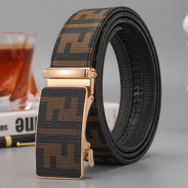 Hochwertiger Herren-Gürtel aus echtem Leder mit Automatikschließe - Trendiger, lässiger Stil für junge Erwachsene Style 2 Gold black